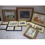 A group of framed and glazed watercolours, prints, and an oil painting by Adam Gorski GRA - Essex