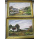 F Merkens - Old Chelmsford/Widecombe in the Moor - landscape with cottages, oil on board, signed