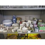 A miscellaneous lot of ceramics and glassware to include a Victorian chamber pot, Crown Derby posies