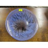 A Hadeland glass bowl probably by Willy Johensson, mottled blue with radiating black curved lines,