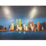 C Charroy - oil on canvas city skyline landscape viewed across a river, signed lower left, 52 x