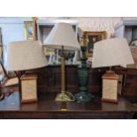 Four modern table lamps to include a pair of red and gilt panted decorative lamps Location: