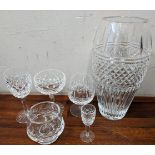 Waterford crystal to include a lace pattern vase, a wine glass, a champagne saucer, a brandy and