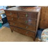 A Georgian mahogany chest of two short and three long drawers with brass ring handles, 103h x 108w