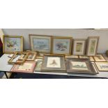 A quantity of framed and glazed pictures and prints to include a W.H Fisher watercolour entitled