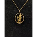 A 9ct gold St Christopher pendant on a yellow metal chain link necklace, total weight 7.1g Location: