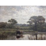 British School, 19th century, 'The Mill', depicting a pastoral scene with cattle drinking by a lake,