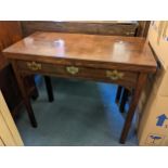 A Georgian mahogany foldover tea table having a single inset drawer 72cm h x 84cm w Location: