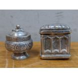 An 18th/19th century, possibly Dutch silver coloured metal pill box and a silver coloured metal