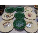 Four Victorian Majolica plates to include a pair of Minton lattice plates, together with four