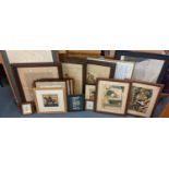 Mixed pictures to include two Cecil Aldin coloured engravings, framed maps, William Nicholson