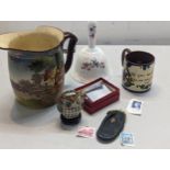 A mixed lot to include a cloisonné model of an owl, Royal Doulton service ware jug, mug, Royal