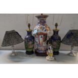Mixed table lamps to include a pair of Limoges porcelain lamps, Chinese cloisonné lamps and others