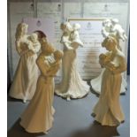 A group of five Royal Worcester figurines titled 'First Love', 'First Touch', 'First Teddy', 'A Kiss