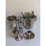 An early 20th century small and medium sized mead cups, together with silver miniature jug and