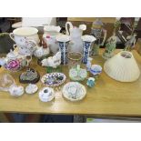 A mixed lot of ceramics and other items to include a pair of composition figural table lamps, wash
