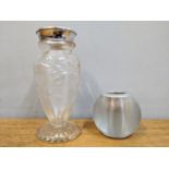 A silver rimmed glass vesta, 7.5cm and a silver rimmed glass vase, 18.5ch