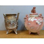 Two early 20th century Satsuma vases, one decorated with panels of figures and the other with a