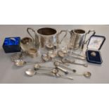 Silver to include two napkin rings, a heart shaped pill box, a buckle, a bladed fruit knife and a