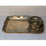 A continental white metal tray engraved with initials to the centre, together with a white metal