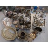 Mixed silver plate to include a three branch candlestick, tea pot, twin handled tray and other items