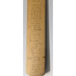 A signed Slazenger cricket bat, signed by the 1971 teams of England and India to one side, and