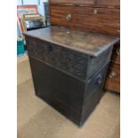 An 18th century oak box converted from a bible box, 65h x 65w Location: BWR