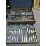 A Walker & Hall silver plated cutlery set in original oak cased box