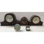 Three early/mid 20th century oak cased 8-day mantel clocks together with a Noddy Smith Timecal clock