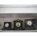 A group of three black marble and slate mantle clocks, A/F, no keys, Location: 1:1