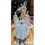 A group of porcelain figurines to include Royal Doulton 'My True Love', Coalport 'Rebecca' Royal