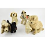 A group of six vintage soft toys to include a possibly Steiff 'Tabby' kitten/cat, Chad Valley dog,