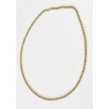 A 9ct two tone gold ropetwist chain necklace, 57 cm long, stamped 375, 18.7 grams