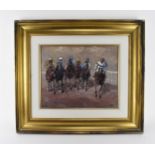 Ivan Sutton (b. 1944) Irish, 'Racing at Punchestown', signed lower left, oil on board, within glazed