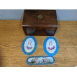 Three Sevres style porcelain plaques, one A/F and a Victorian walnut box Location: