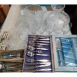 Vintage cutlery and glassware to include a cut glass wine bucket Location: 5:3