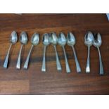 Nine early 19th century silver Old English pattern teaspoons, 102g Location: