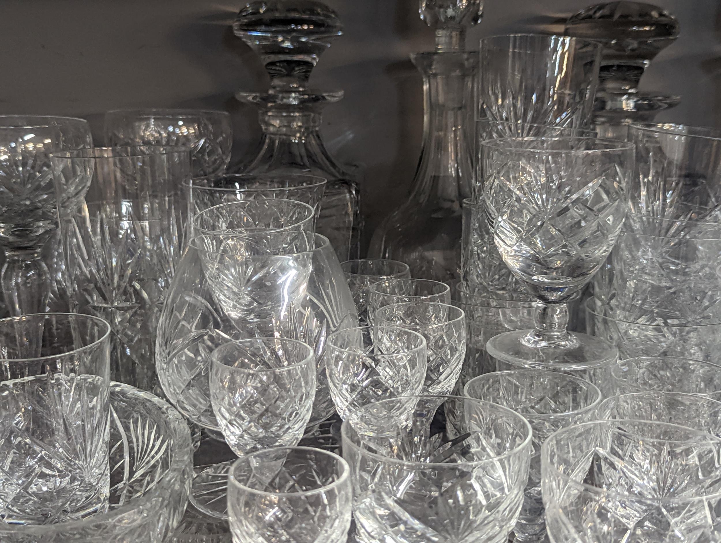 A group of domestic glassware to include cut glass decanters, cups, dishes, bowls and others - Image 4 of 5