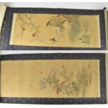 Two 19th century or later Chinese hanging scroll paintings, each painted on silk, one depicting