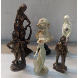 A group of figures to include a pair of signed A Miller figures of soldiers, a resin figure of a