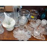 Mixed household glass to include bowls and coloured glass vases together with an Isle of Wight