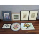 Pictures to include two Japanese woodblock prints, watercolours, FM Tuckwell, oil on canvas and an