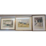 A group of three framed and glazed watercolours to include a hay field signed W. Prosser to bottom