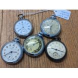 Five pocket watches to include one silver cased examples Location:
