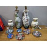 Chinese and Japanese ceramics to include two table lamps, two vases, four dishes and two bowls