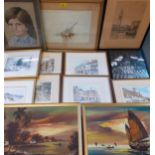 A group of pictures to include prints of local scenes, an early 20th century Viennese engraving