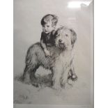 J. H Dowd (1884-1956) - young boy with an Old English Sheepdog signed drypoint etching, signed in