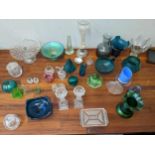 Collectable glassware to include clear and coloured vases, bowls, Scandinavian style glass,