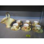 Royal Worcester - a set of six blush ivory cups and saucers with floral decoration and wrythen