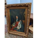 A large reproduction portrait of King Charles II, acrylic on canvas, 92cm x 60cm, in a gilt frame